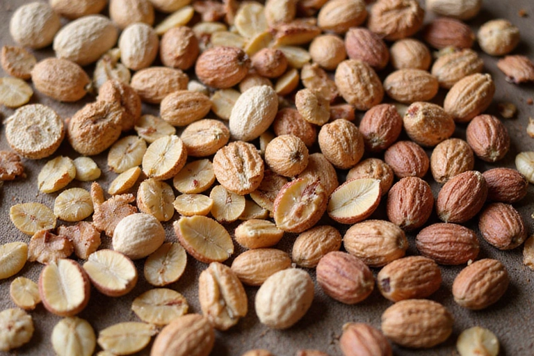 Tabulka s různými typy ořechů a semínek