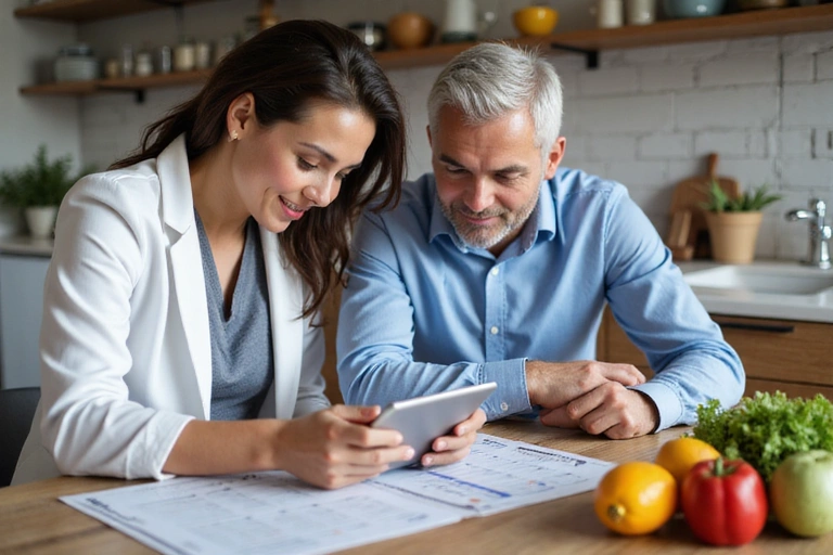 Dva lidé diskutují o nutričním plánu